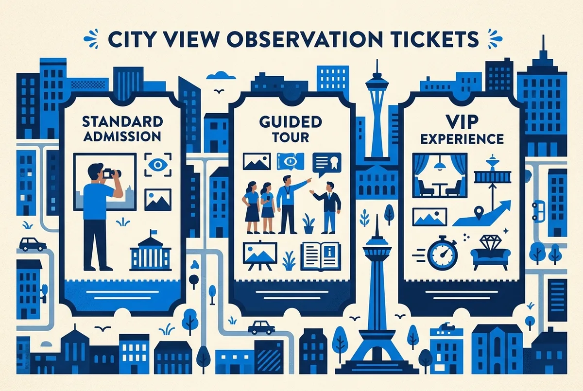 Price tier infographic comparing Top of the Rock ticket options with generic labels for Standard Admission, Guided Tour and VIP Experience